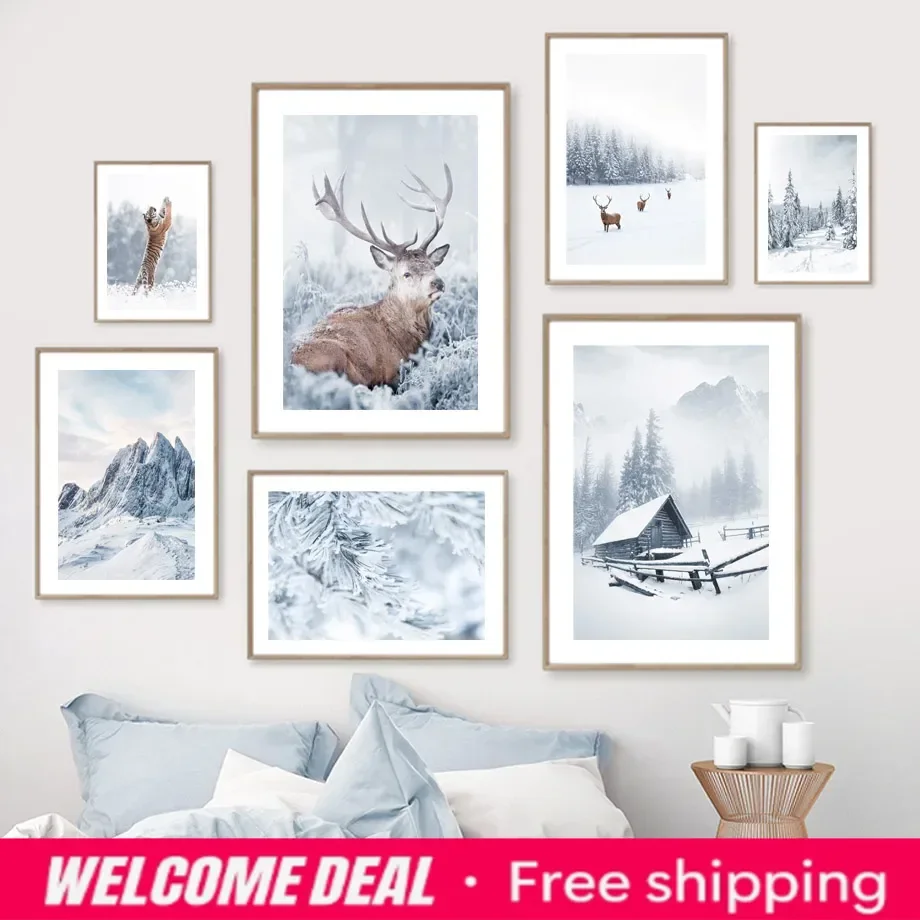 2026  2023 Winter Christmas Snow Penguin Horse Wall Art Canvas Painting Nordic Posters And Prints Wall Pictures For Living Ro