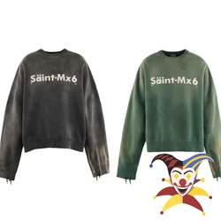 Washed Hole Saint Sweatshirts Men Women High Quality Green Gray Crewneck