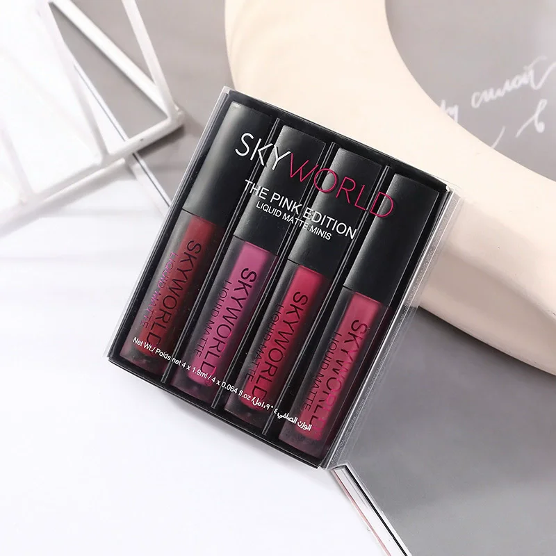4 Stuks Lippenstift Set Matte Lipgloss Waterdichte Lip Glazuur Tint Non-stick Non-Fading Lippen Skyworld Lip make-up Cosmetische Lip Care
