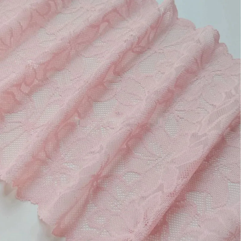 14Yards Pink Mesh Lace Fabric for Sexy Lingerie Feather Pattern Design Soft 19cm Wide Embroidery Lace Trim