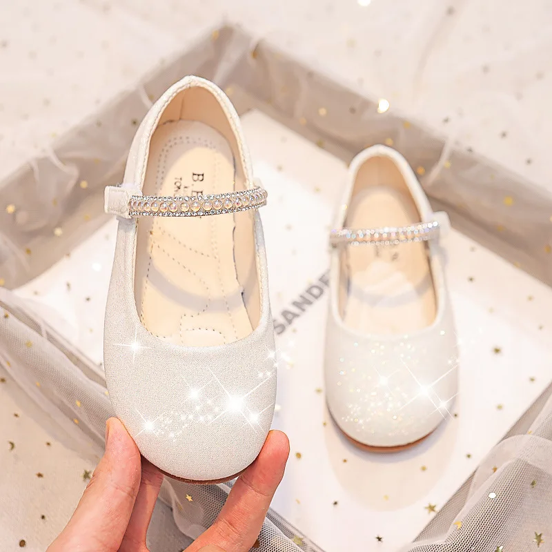 New Soft Rhinestones Shine Solid Color Simple Non-slip Girls Mary Janes for Party Wedding Shows Cute leather shoes