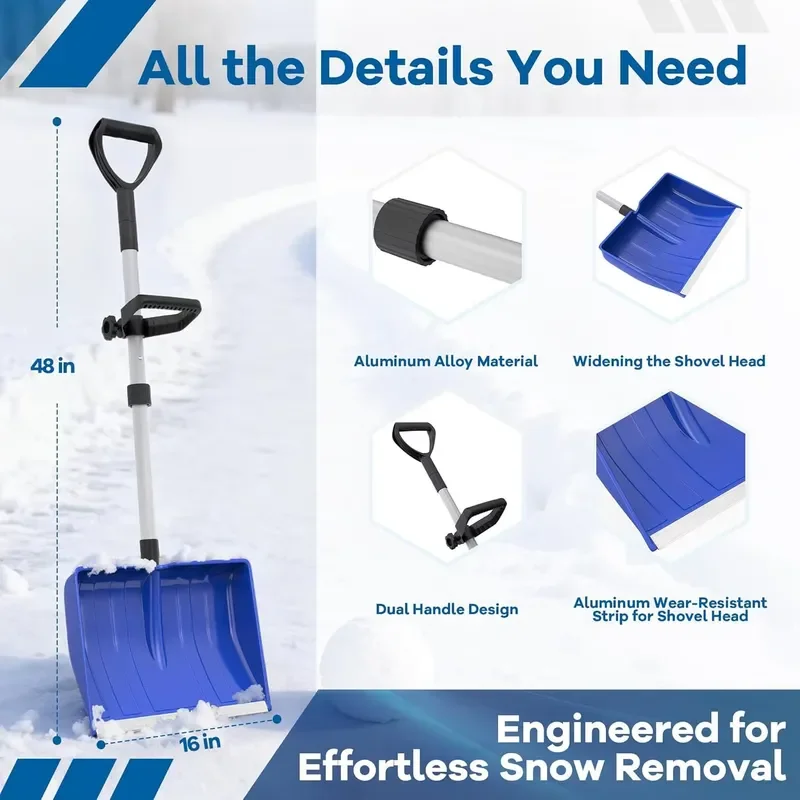 Heavy Duty Aluminum Snow Shovel D Handle Ergonomic Design for Driveway Garage Garden Outdoor Winter Cleaning Tool Ergonomic D