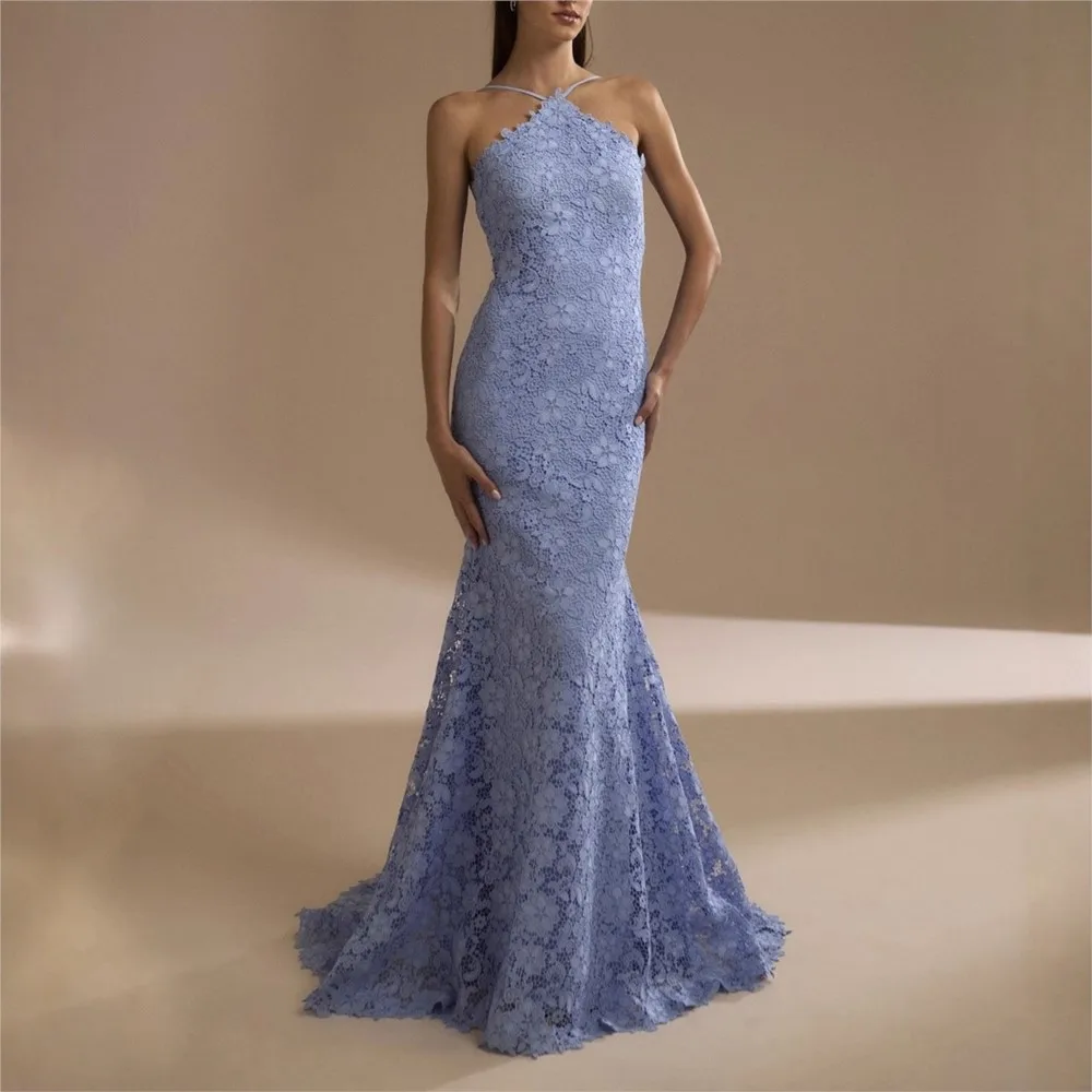 

Fashion Evening Dress Dresses For Woman Party Wedding Vestidos Temperament Elegant Sexy Slim Neck Halter Backless Laces Banquet