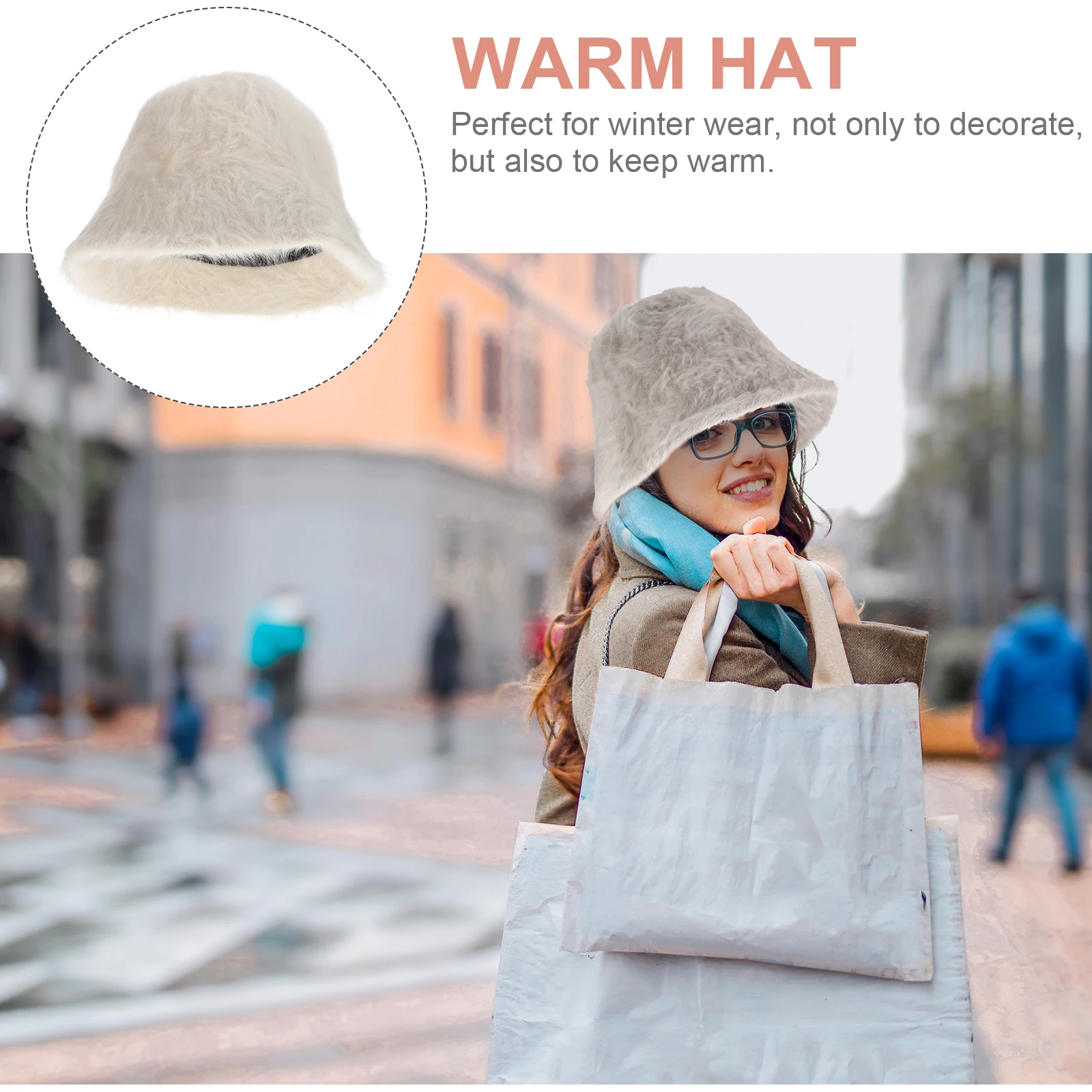 

Bucket Hats for Woman Warm Furry Fisherman Outdoor Leisure Women's White Travel