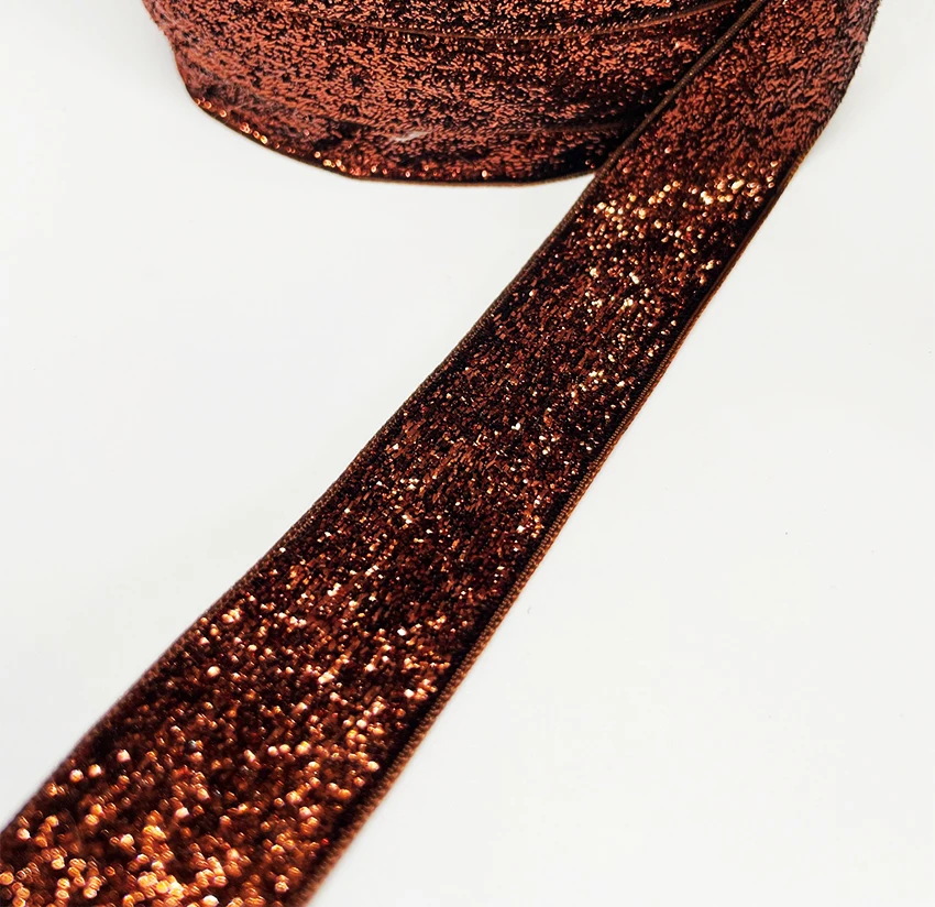 New  Width 2.5CM Length 91CM Golden Brown Solid Color Shiny Glitter Ribbon Lace for DIY Clothing Sewing Party Gift Decoration