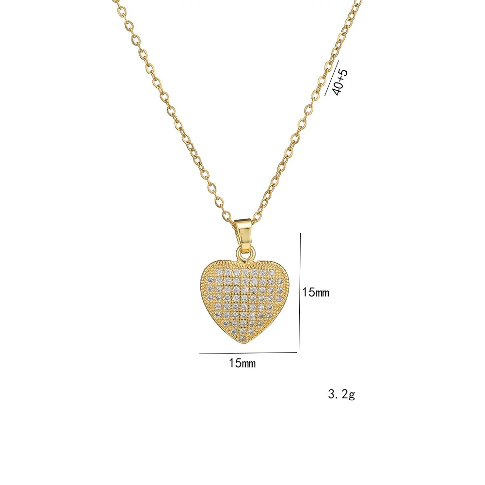 Stainless Steel Gold Color Zircon Heart Pendant Necklace for Women Girls Lovely Jewelry Accessories Gifts for Valentine\'s Day