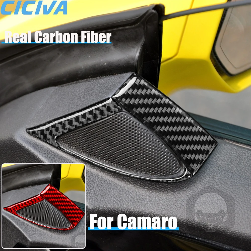 

Real Carbon Fiber Car Accessories Door Speaker Frame Trim Decorative Cover Soft Sticker For Chevrolet Camaro 5th Gen 2010-2015