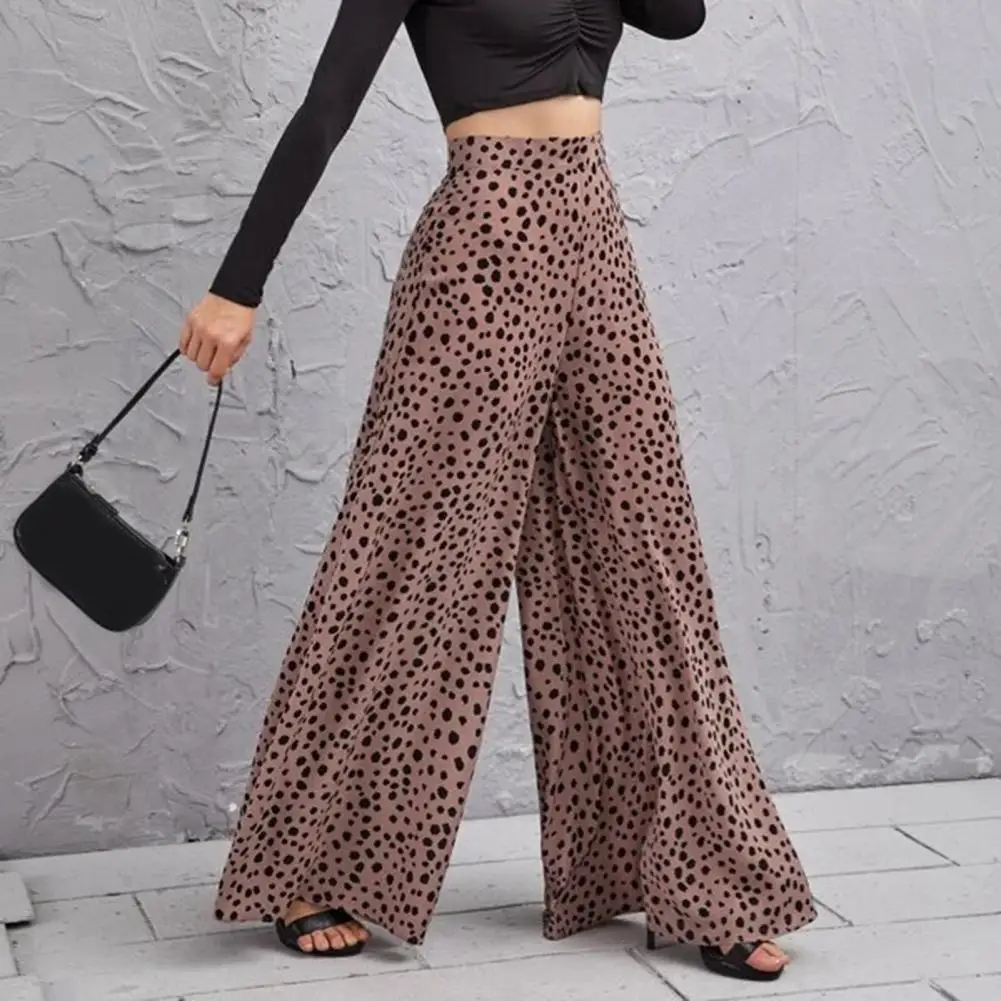 

S to 2XL Loose Women Pants Elegant Leopard Print Polyester High Waist Wide Leg Spring Summer Trousers pantalones de mujer calças