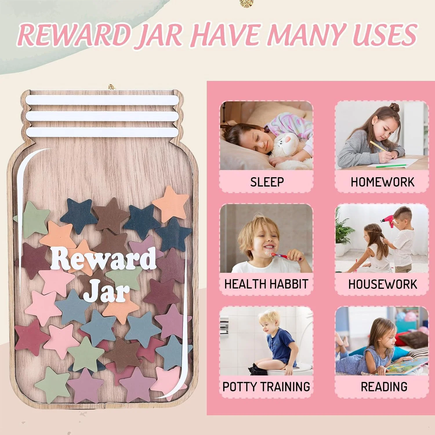 

1kit Wooden StarjarFor Kidsreward System Desktop Decoration Motivational Discipline Jar Craft Ornament For Children's Discipline