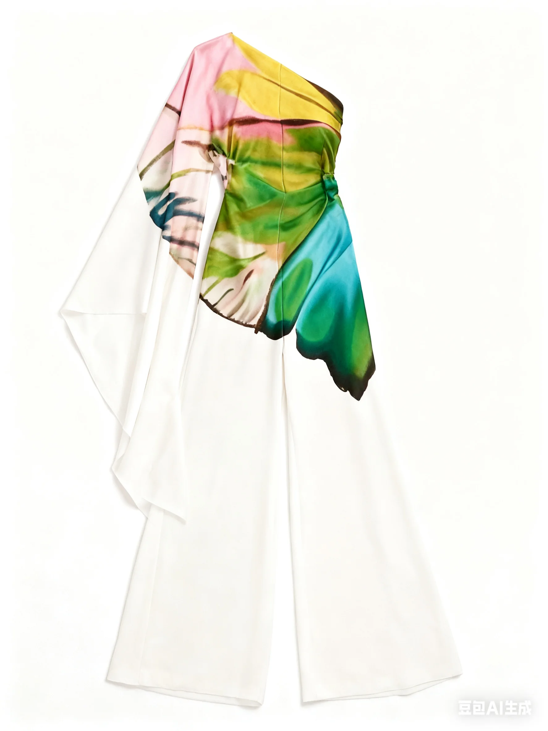 

Freeacy Women's Elegant One-Sleeves Jumpsuit Flare Sleeves Wide Leg Loose Fit Party Wear One-piece Suit Printed Coveralls