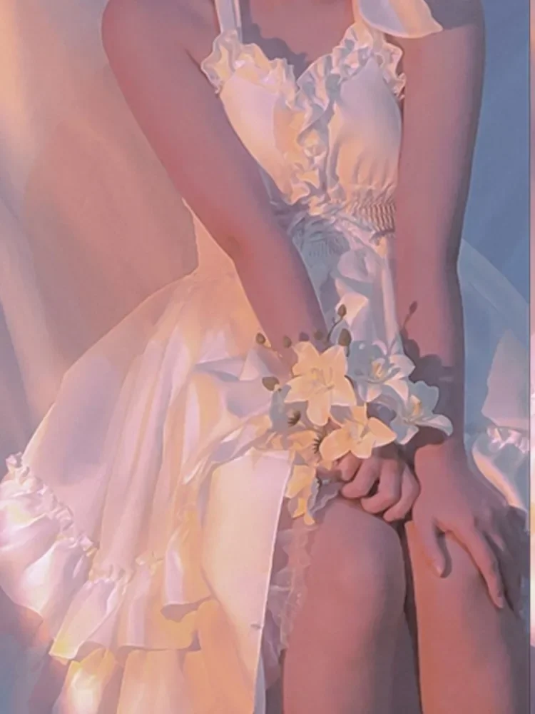 Moda słodka sukienka wiązana na szyi kobiety Y2K Retro jednolita, składana sukienka bez rękawów lato nowa seksowna Backless Ladies Camis Vestidos