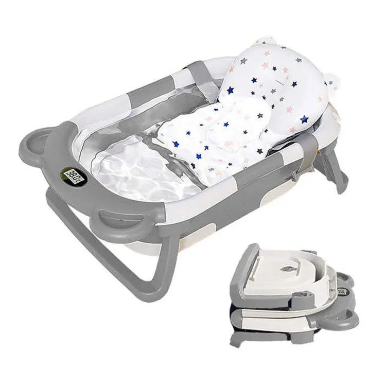 

Wholesale Baby Foldable Bath Set Baby Plastic Bath with Pillow and Thermometer Folding Portable Cheap