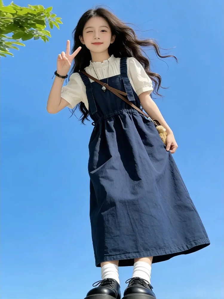 korean-style-summer-outfit-for-big-girls-two-piece-set-breathable-lightweight-denim-overalls-cute-fashionable-school-uniform