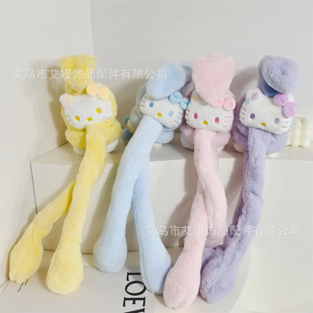 Penutup Telinga Boneka Hello Kitty yang Lucu, Telinga Bergerak, Anime Sanrio, Kt, Anak, Musim Dingin, Tebal, Hangat, Lembut, Imut, Hadiah Festival untuk Anak Perempuan, Pelindung Telinga