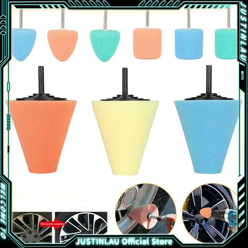 5-9pcs Car Hub Polishing Sponge Grinding Head Metal Plastic Grinding Spherical Conical Sponge Polishing Sponge Wheel