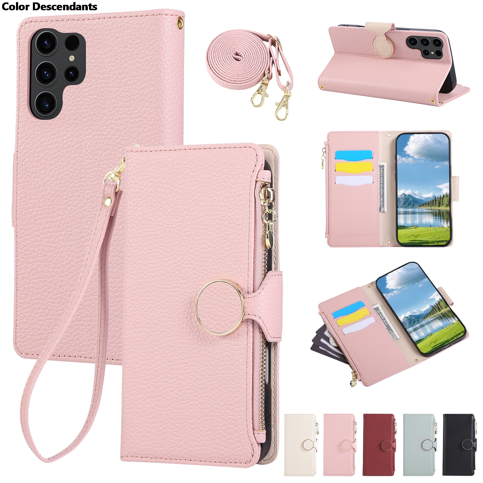 

Leather Magnetic Zipper Wallet Phone Case for Samsung Galaxy S24 S23 S21 FE S25 Edge S22 S20 Plus Note 20 Ultra Crossbody Cover