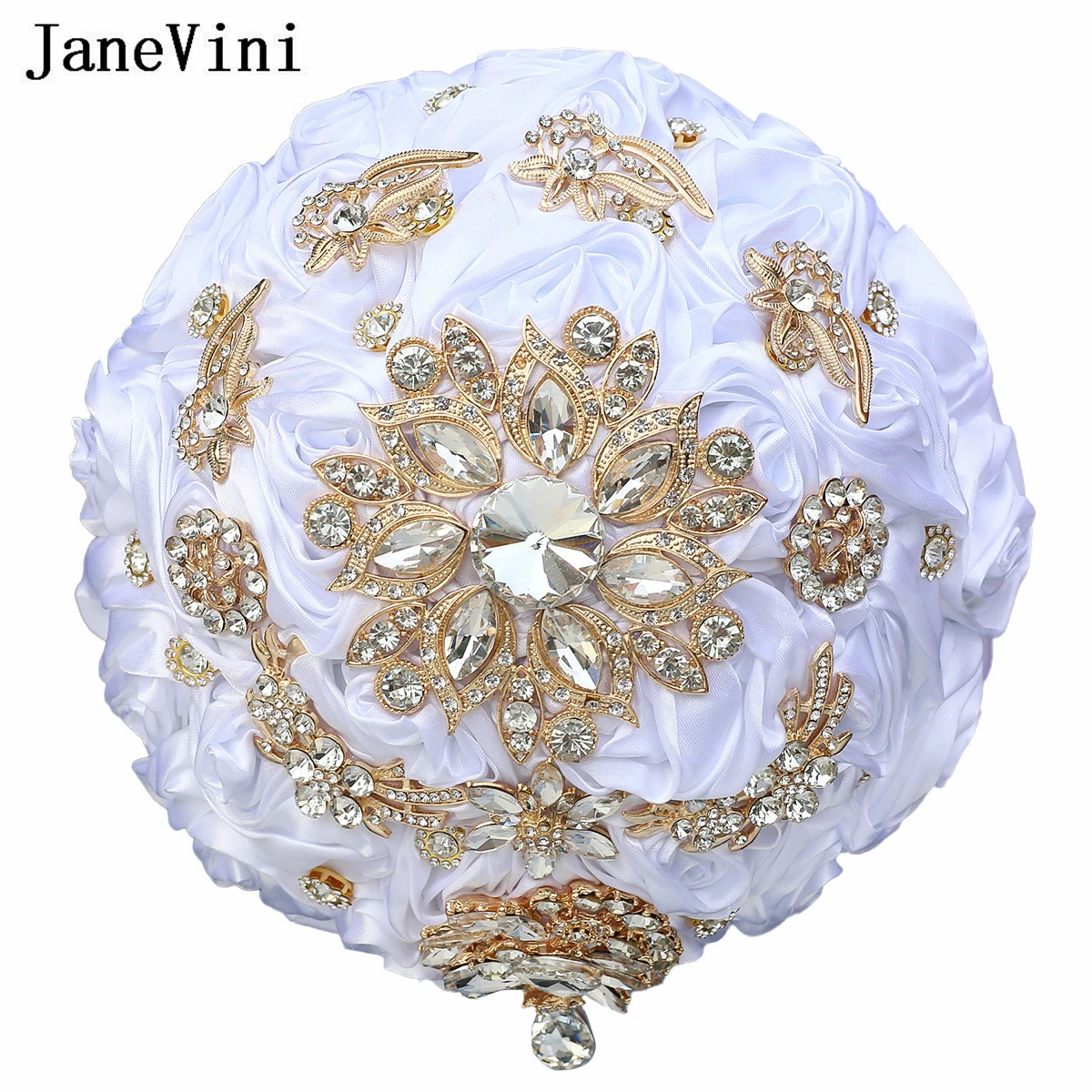 

JaneVini Sparkly Rhinestone White Bridal Bouquet Wedding Flowers for Bride Bridesmaid Beaded Hand Rose Bouquets hochzeit zubehör