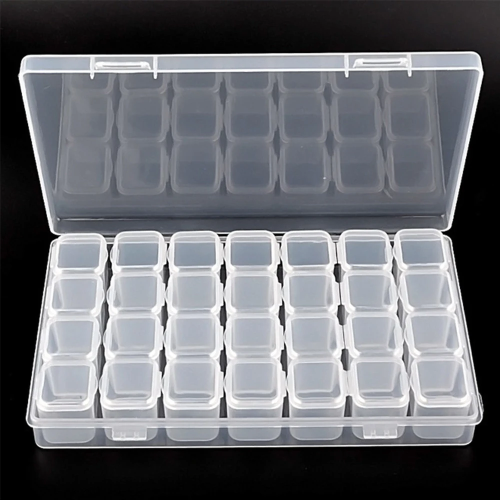 

1pcs 28-Cells Nail Art Storage Case Clear Rhinestones Gems Jewelry Empty Container Plastic Nail Charms Beads Organizer Box