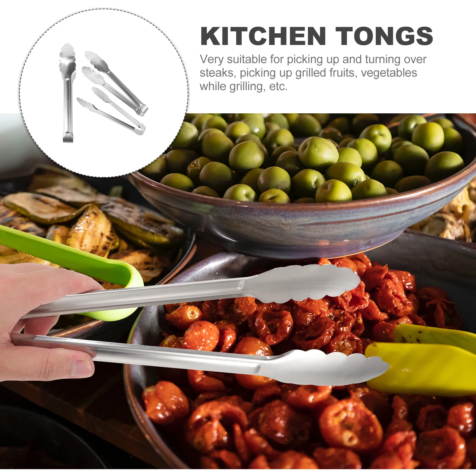 

3 Pcs Food Tongs Stainless Steel Kitchen Cooking Grilling Bread Barbecue Steak Serving Clips Practical