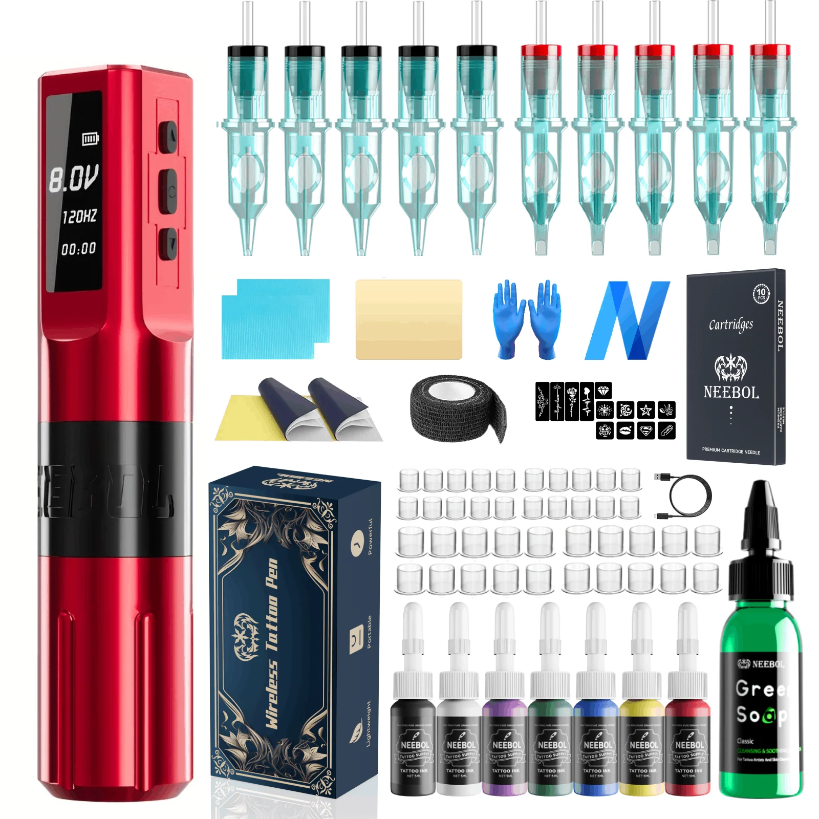 

Complete Tattoo Pen Kit, Rotary Tattoo Gun with 2000mAh, Digital LED Display Inks Needles Tattoo Machine for Tattoo Artist,Gift