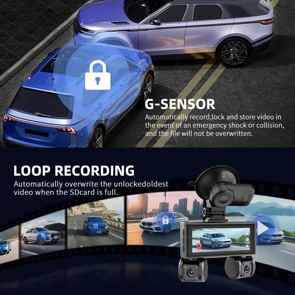 2K QHD 64G 4Channels Dash Cam Built-in WiFi GPS 24H Parking Monitoring Car DVR G-Sensor Loop Recording Night Vision Black Box