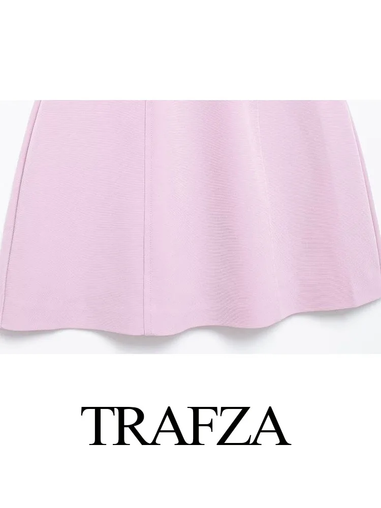 TRAFZA moda donna Sexy senza maniche Backless rosa Mini abito donna estate 3D fiocco laterale Zip Design senza spalline abito da sera sottile