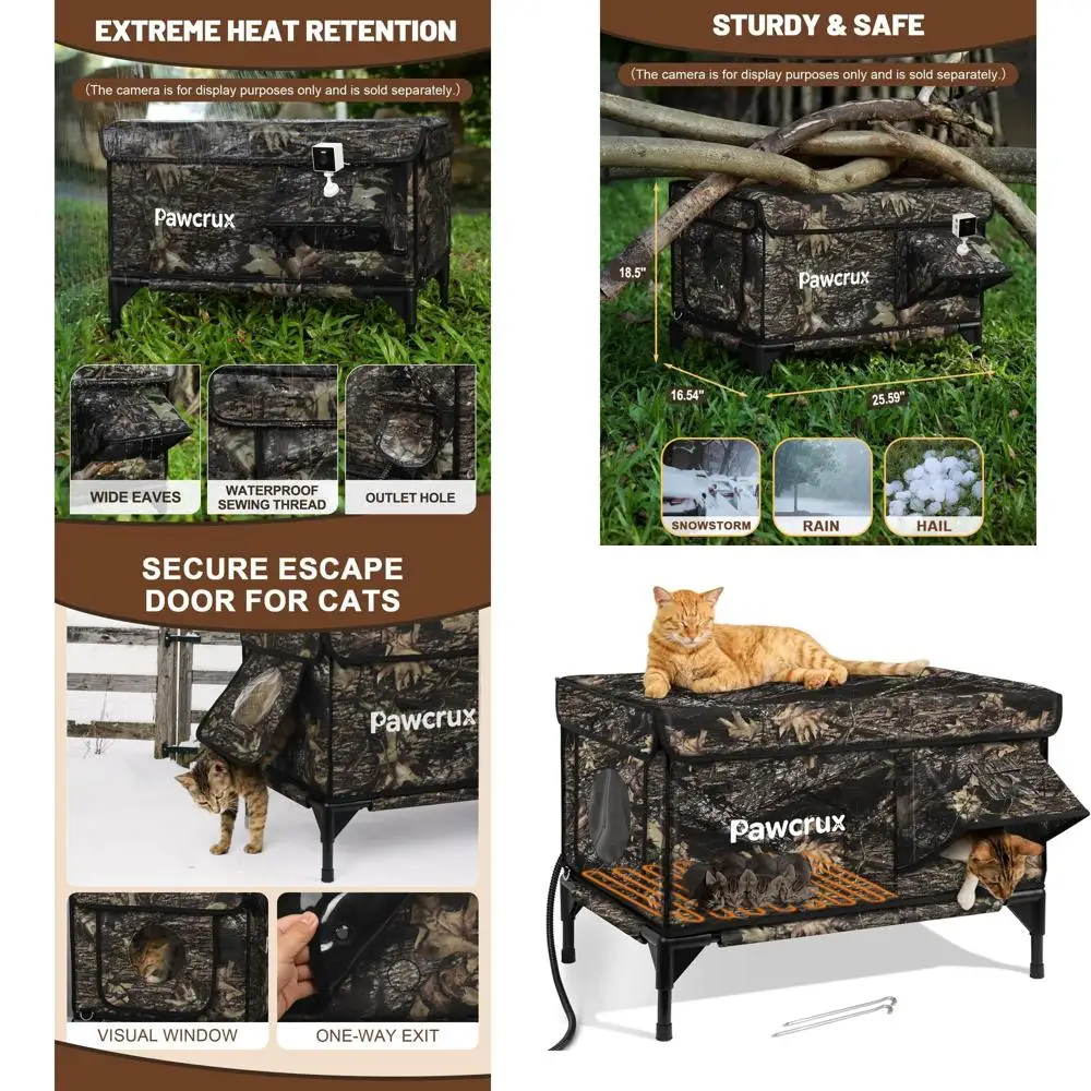 

Приподнятый водонепроницаемый изолированный уличный кошачий домик с грелками для ферлов, 25 л x 16 В x 18 часов