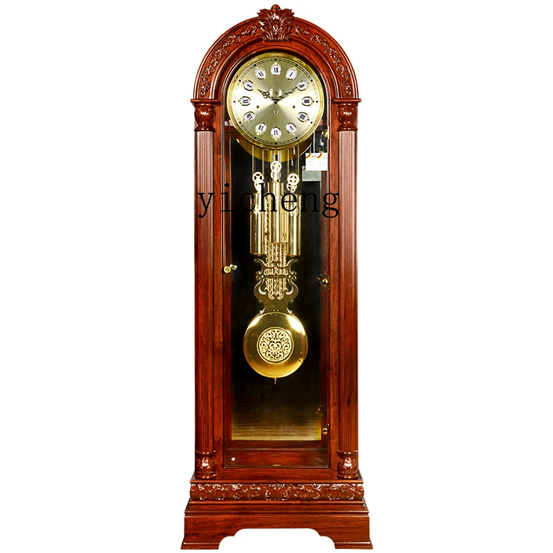 L8-13 European floor clock Living room floor clock Vertical light luxury mahogany retro mechanical floor clock