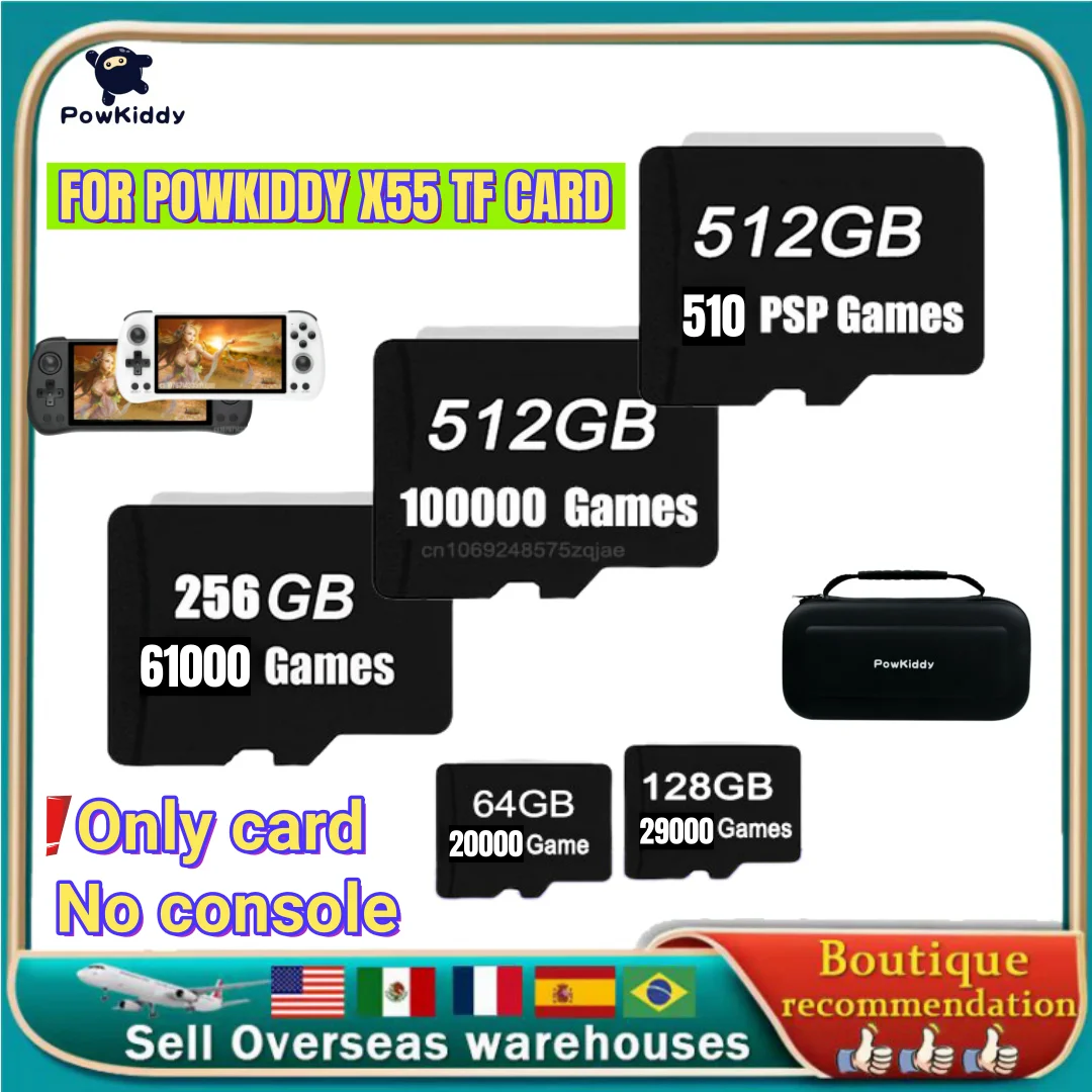 For POWKIDDY X55 Handheld Game Console TF Card Preloaded Games Memory Card Universal Built In 512G 92000 Retro Games PSP games