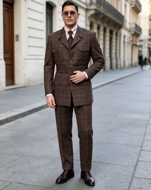 Handsome Line Plaid Wedding Suit For Groom Notched Lapel Two Button Men Jacket Pants Customized 2 Piece Formal Party Wear