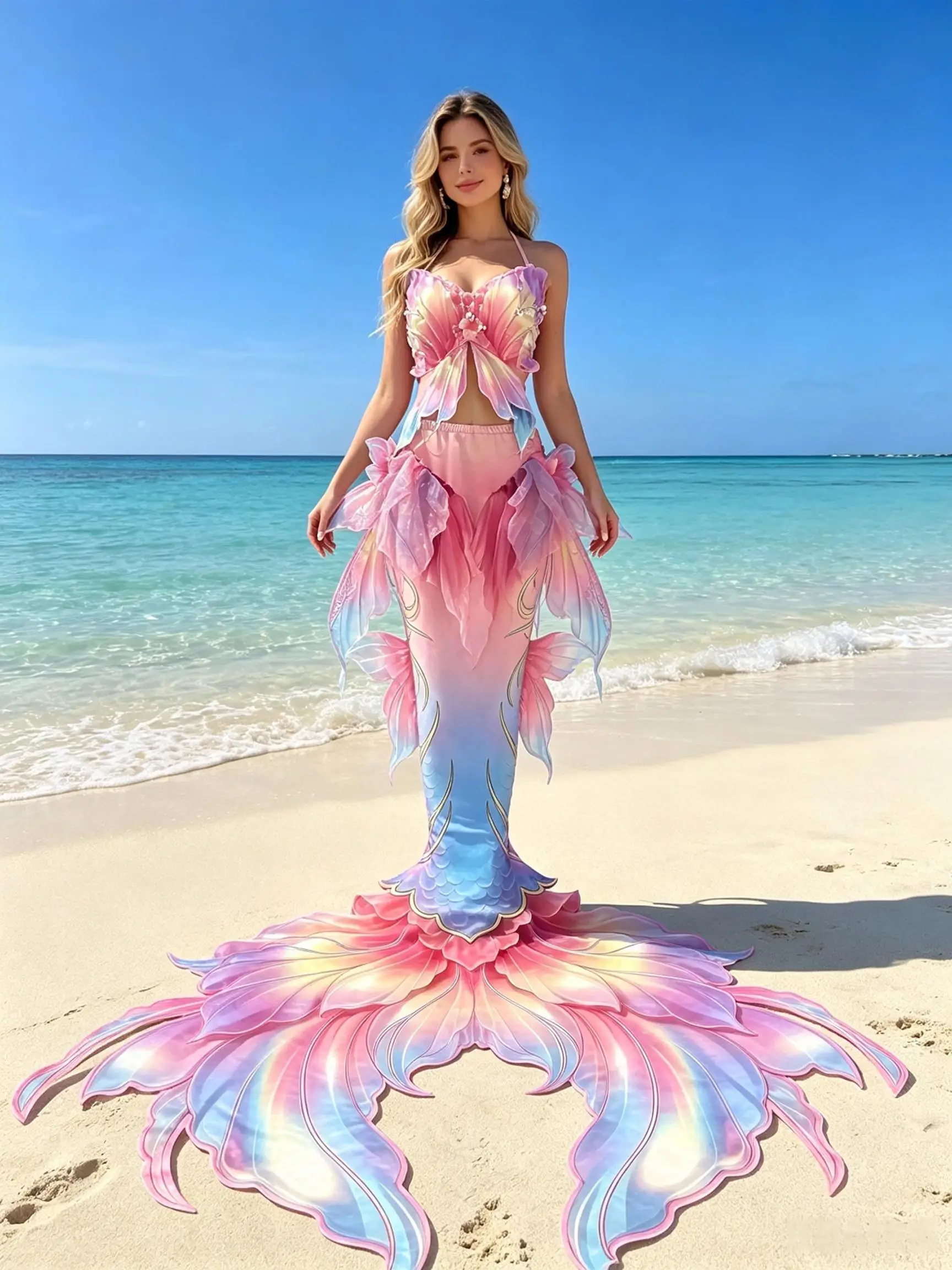 Adult Mermaid Tail with Bra Swimsuit Swimming Starry Sky Design Stage Play Cosplay Water Party Stretchy Wear-resistant Fabric