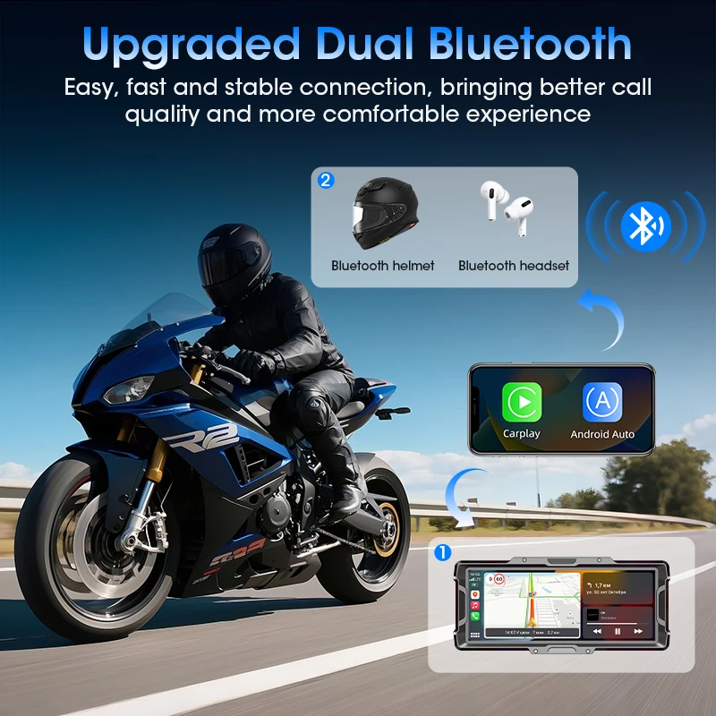 Jansite 8.1 inch large Screen Wireless CarPlay Motorcycle DVR 4K Digital Motorcycles Dashboard GPS Navigation Android Auto Linux