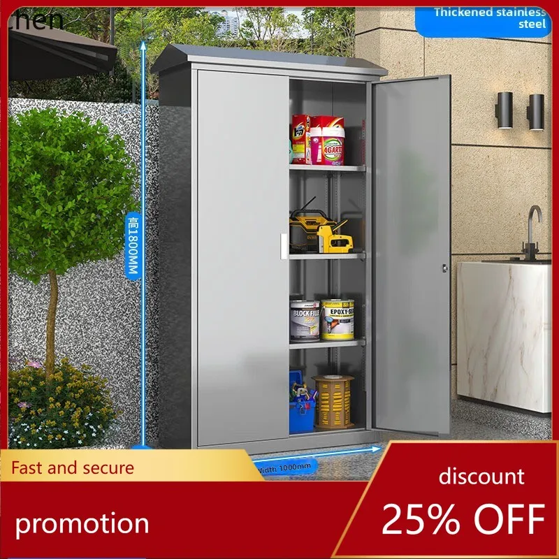 ZML Stainless Steel Outdoor Storage Cabinet Garden Tool Miscellaneous Storage Cabinet with Lock