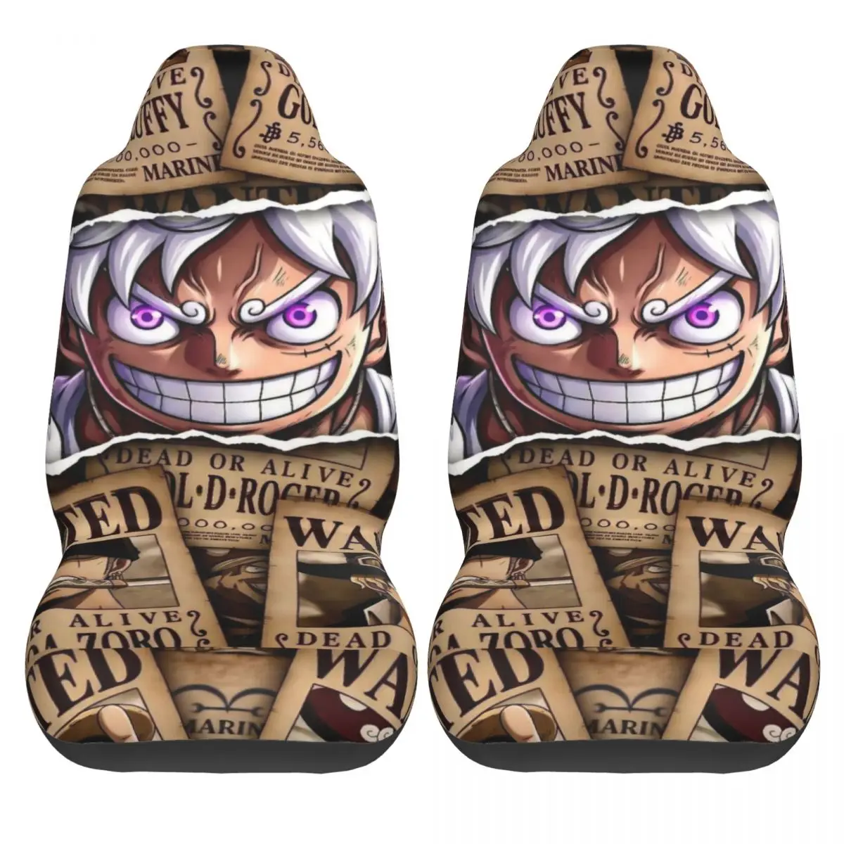 One Piece Luffy Gear 5 Wanted Universal Car Seat Cover Four Seasons Travel Car Seat Covers Polyester Hunting view 2
