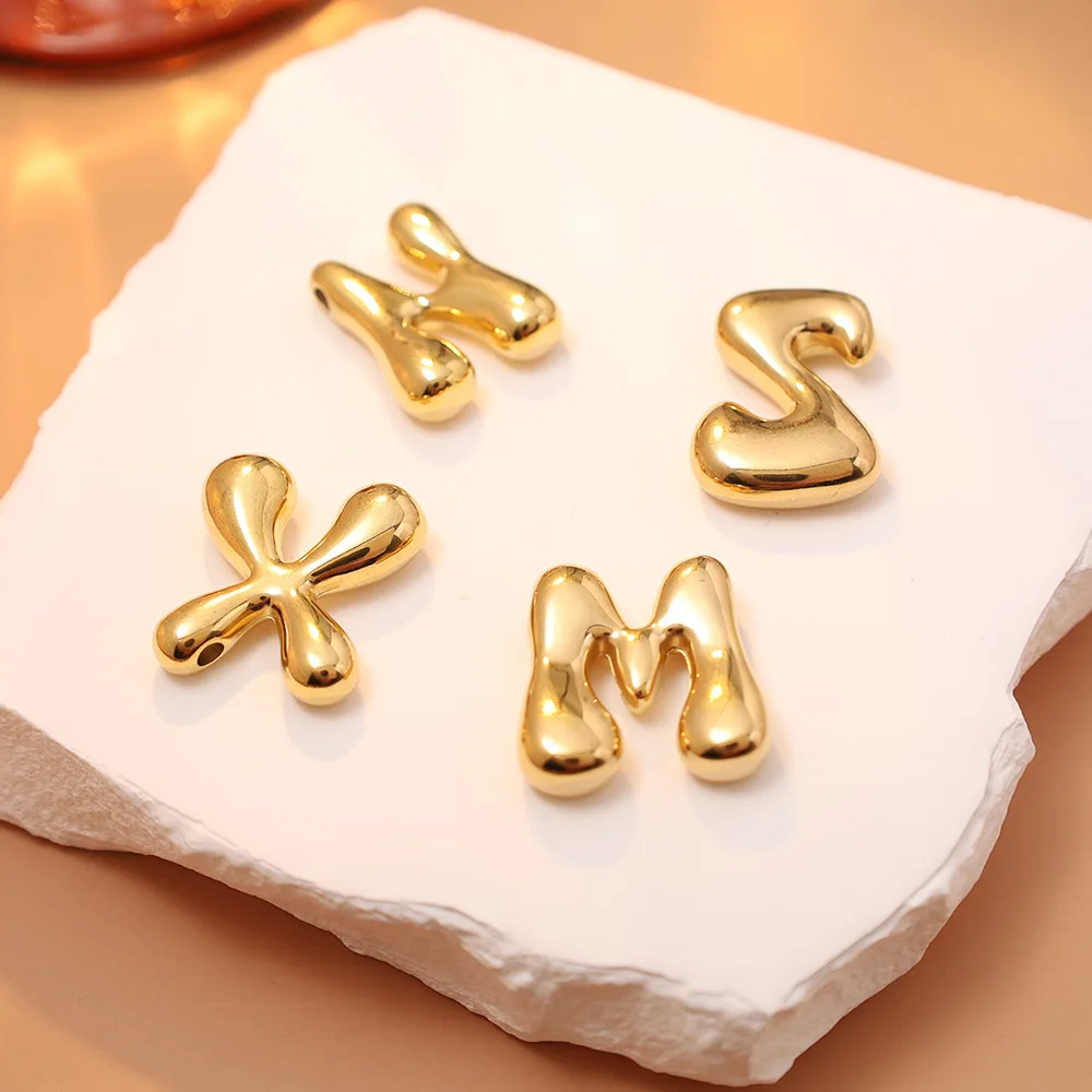 Hot Sale Stainless Steel Gold Plated Initial Capital 26 Letter Irregular Bubble Pendant Charms For DIY Necklace Jewelry