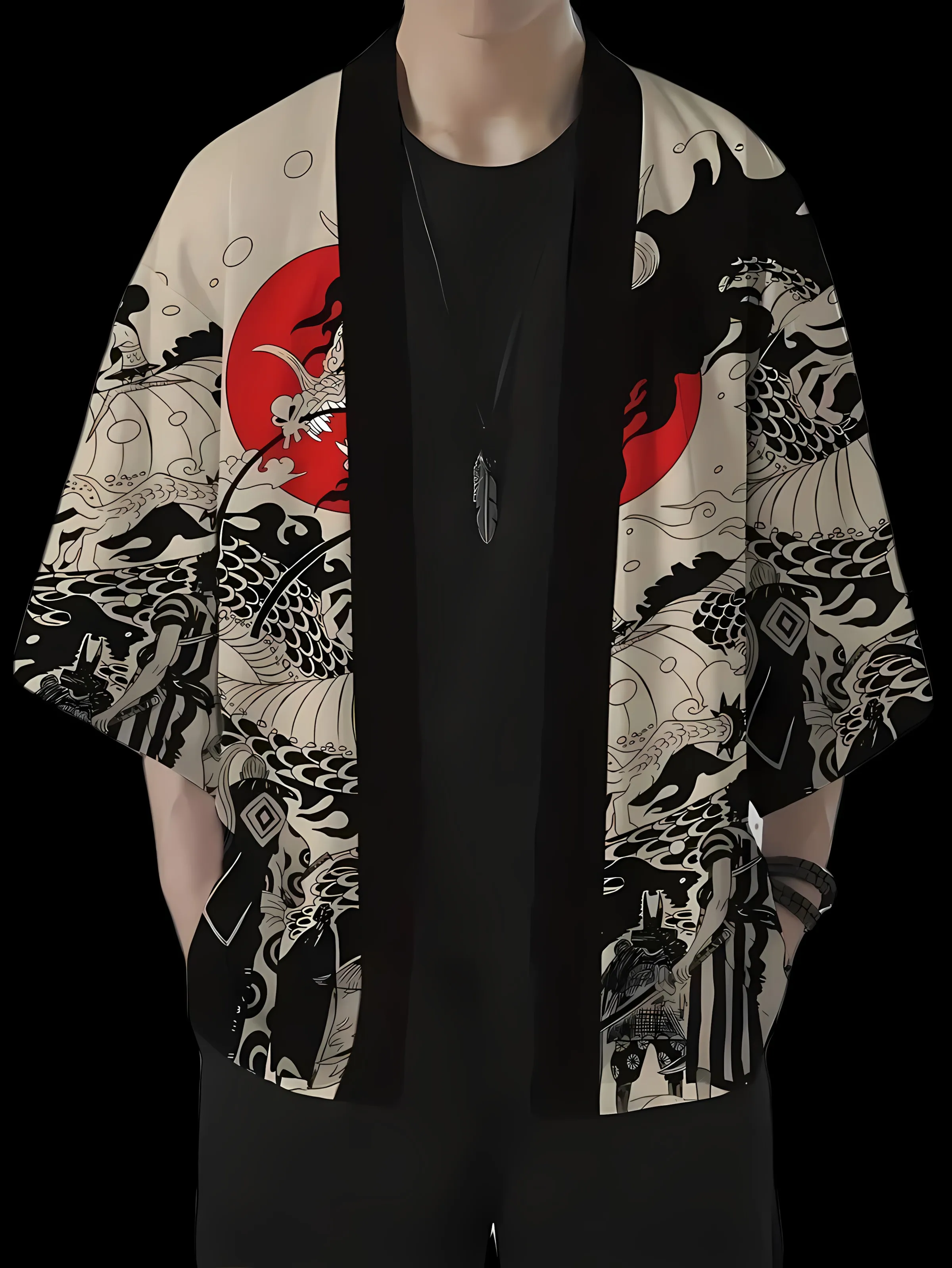 

2026 Summer New Men's Kimono with 3D Pattern Print for Street Casual Fashion Comfortable Soft Breathable