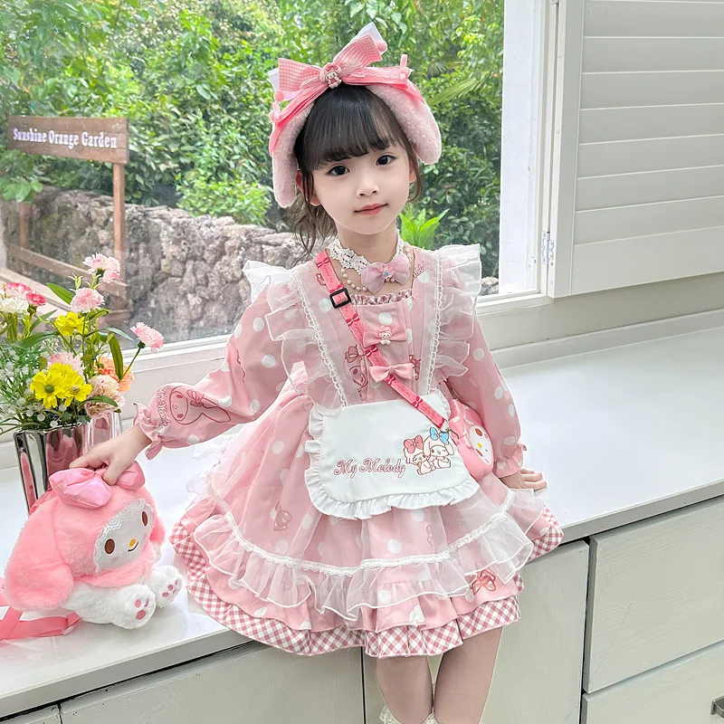 New Girls Autumn Long Sleeve Princess Dress Sanrios My Melody Lolita Dress Halloween Cosplay Costume Party Dress Gift for Girls