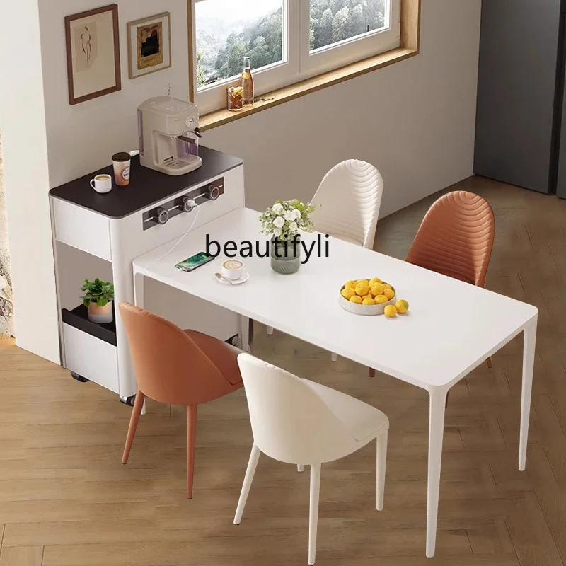 

Movable rock slab dining table integrated island cabinet single small apartment extremely narrow wall storage side cabine