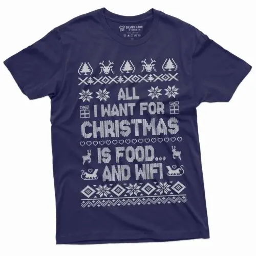 Men's Funny Christmas Food and WIFI T-shirt Christmas gift humorous saying tee