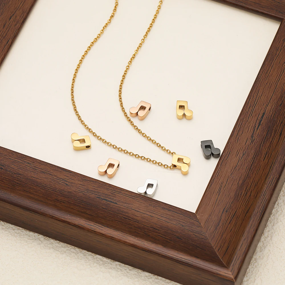 5 Stück Edelstahl Musiknoten-Perlen in Goldfarbe, Abstandsperlen für DIY-Schmuckherstellung, Handgemachte Halsketten- und Armband-Zubehörteile – Detail 4