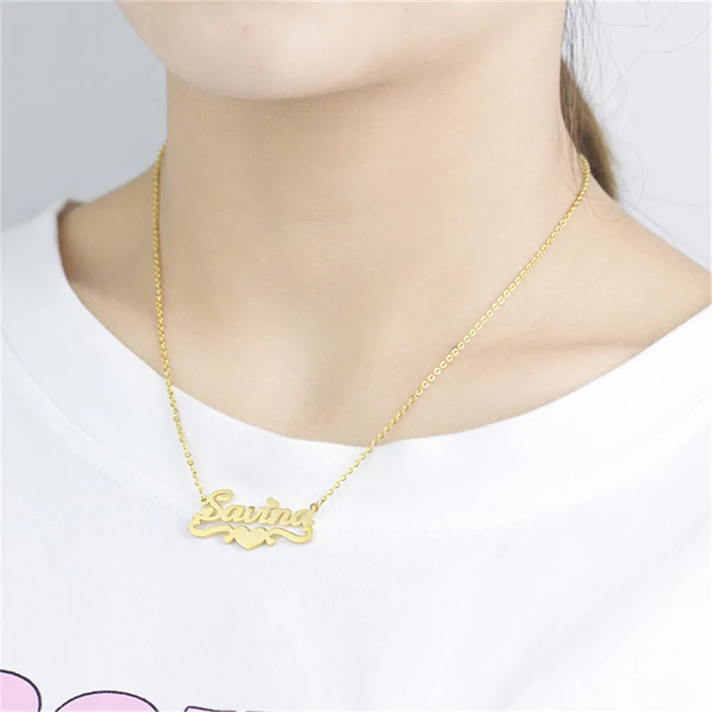 Custom Name Necklace With Heart Underline Personalized Stainless Steel Clavicle Chain Women's Jewelry For Women