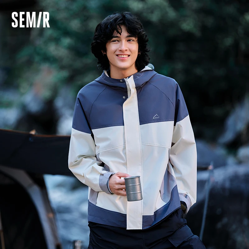 Semir Jacket Men 2024 Spring New Loose Fashion Contrasting Color Three-Proof Jacket Mountain Style Outdoor Style Hooded Top