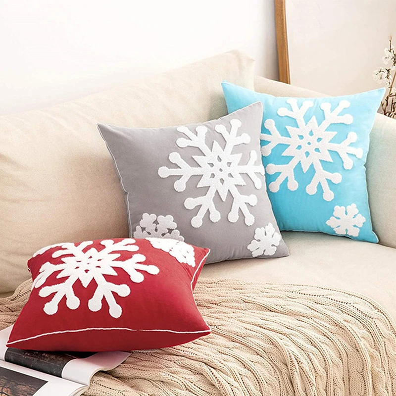 45x45CM Christmas Snowflake Throw Pillow Cover Embroidered Stamping Waist Cushion Cover Decor Home Decorative Pillowcase