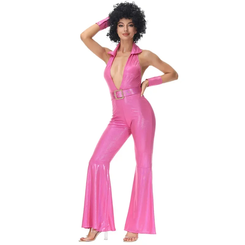 Feminino halloween vintage festa 70s 80s hippie cosplay traje retro discoteca palco desempenho cantor macacão