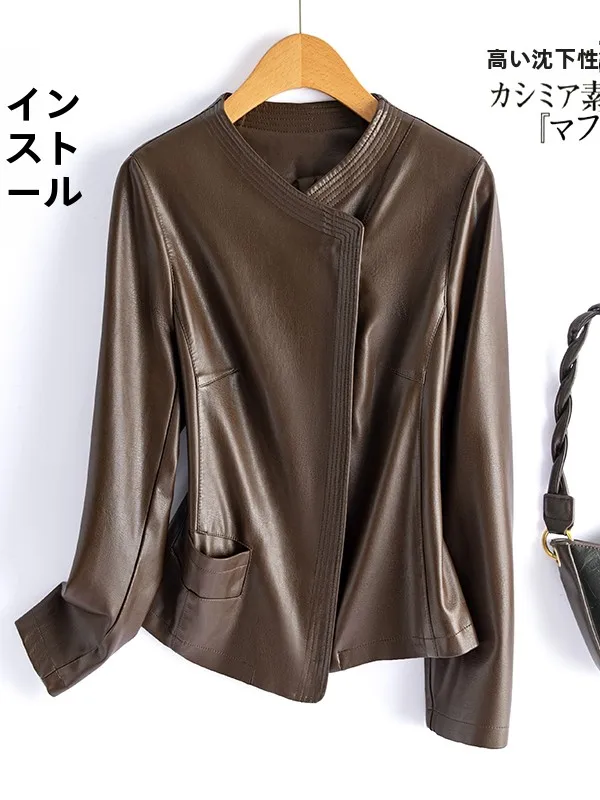Black Genuine Leather Jacket Women's Short Style Korean Version Slim Fit Large Size Sheepskin Coat Spring Autumn New Arrival
