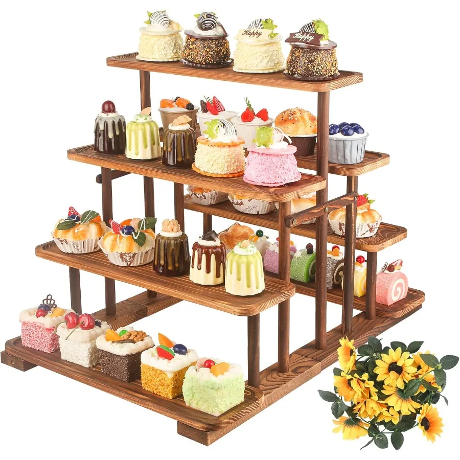 

Wooden 7 Tier Cupcake Stand and Towers Serving Trays for Party with Vine Decoration Party Display Serving Ladder with Platter f