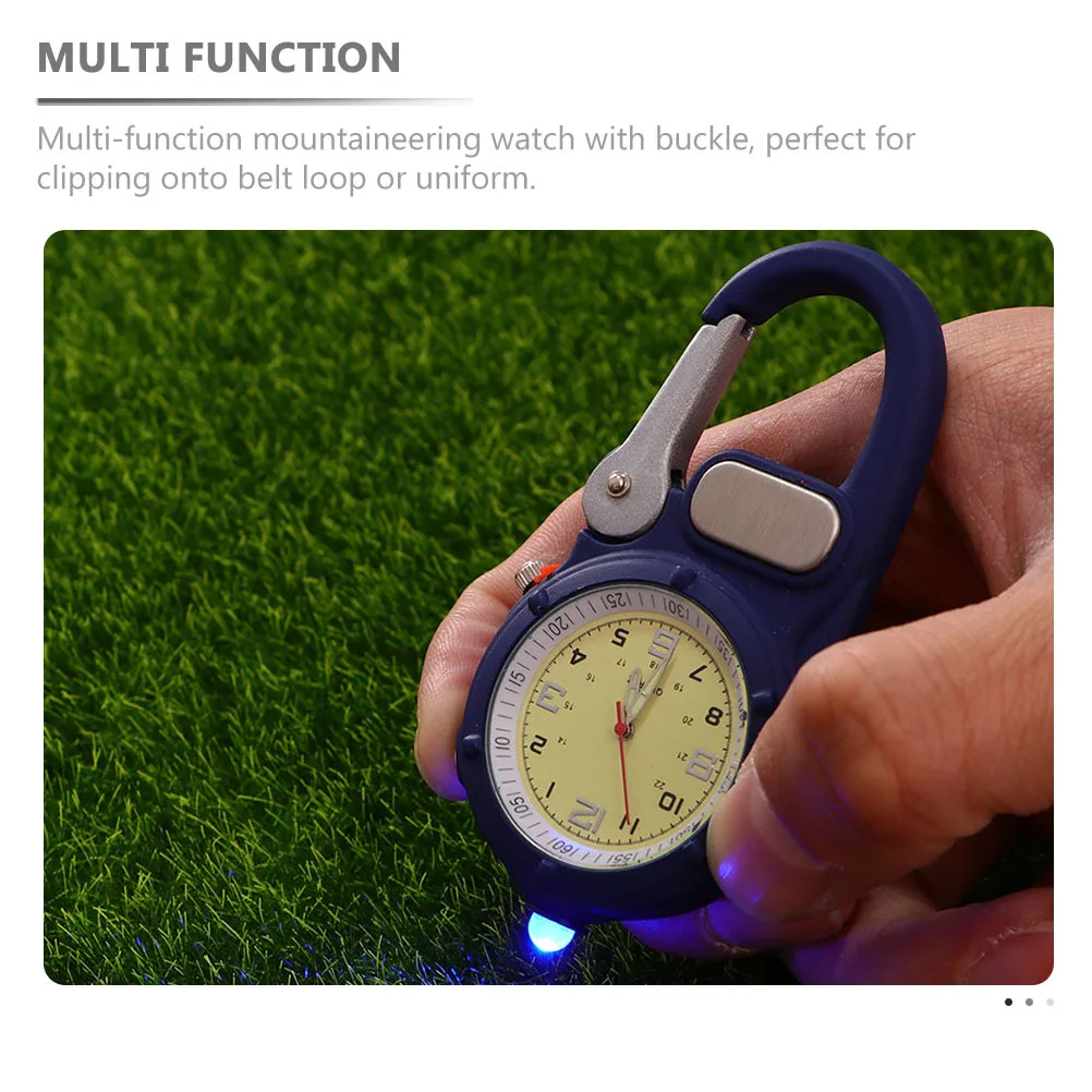 ساعة تسلق بإبزيم ساعة جيب محمولة بإضاءة LED متعددة الوظائف للرياضات الخارجية والمشي لمسافات طويلة ومشبك مقاوم للماء ليلاً مضيئة