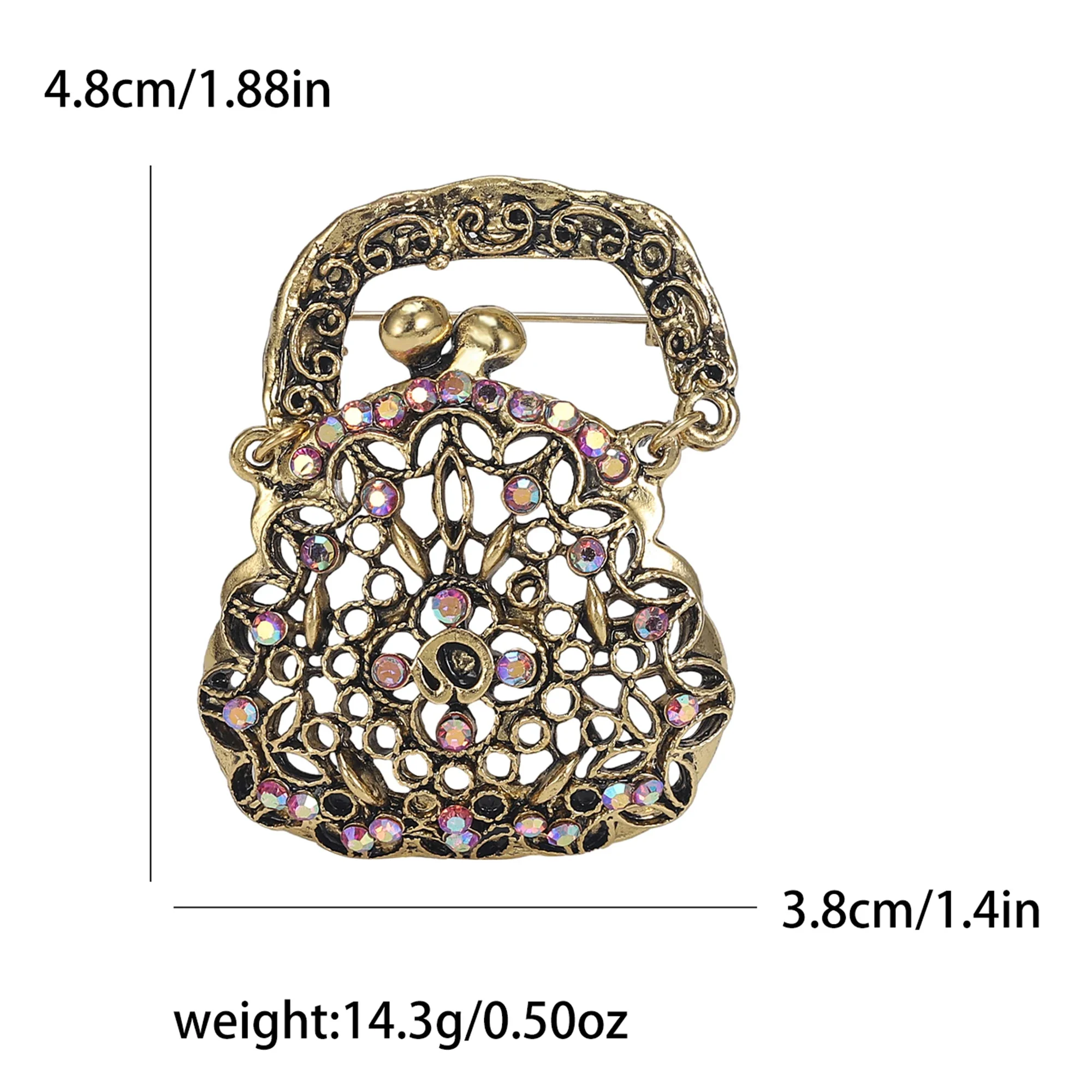 Rhinestone Handbag Brooches for Women Hollow Design Bag Pins Office Party Friend Gifts Jewelry Accessories