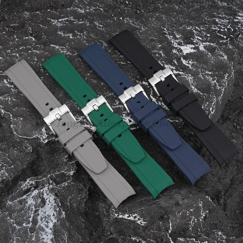 Curved End Silicone Strap for Swatch for Omega MoonSwatch Sport Diving TPU Rubber Watchband for Rolex Water Ghost Bracelet 20mm