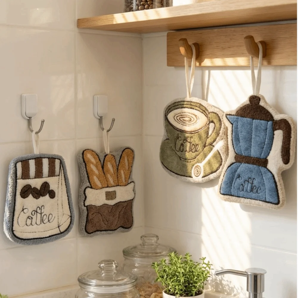

Quick-Dry Coffee Theme Hand Towel Soft Coffee Bread Toilet Handkerchief Coral Fleece Thickened Bathroom Kerchief Kitchen Home